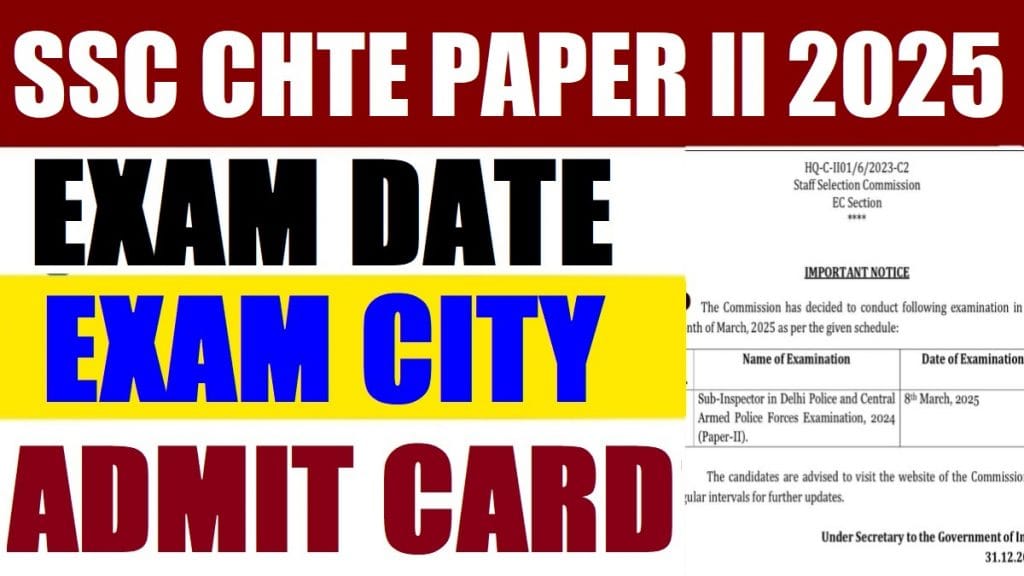 SSC CHTE Paper-II Exam City Details 2025