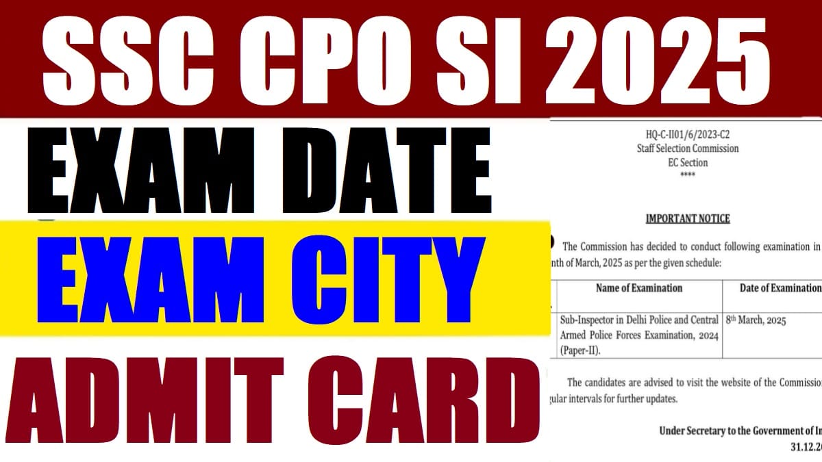 SSC CPO SI Paper-I Exam City Details 2025
